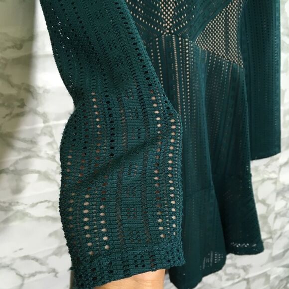 BCBGMAXAZRIA CROCHET LACE OVERLAY FIT & FLARE LONG SLEEVE MINI DAINA DRESS XS - Picture 5 of 14